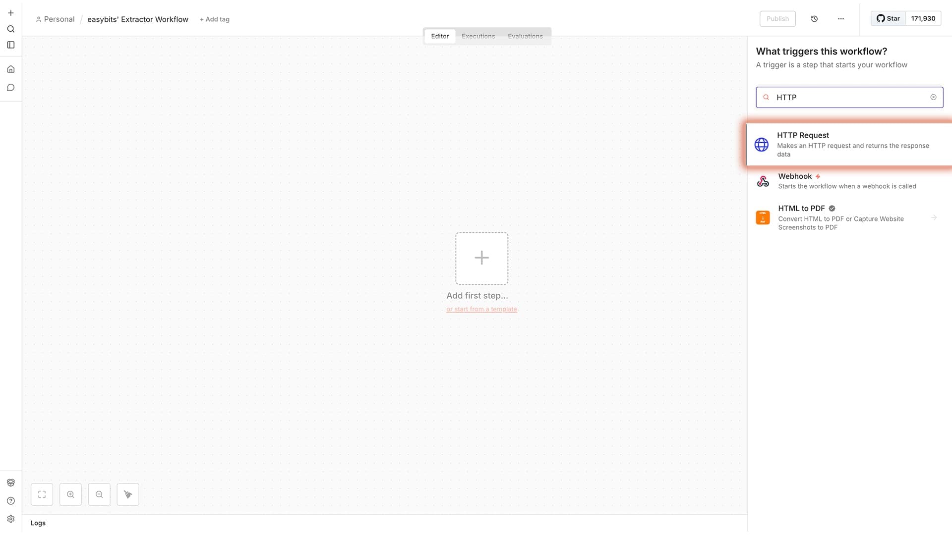 Select HTTP Request Node